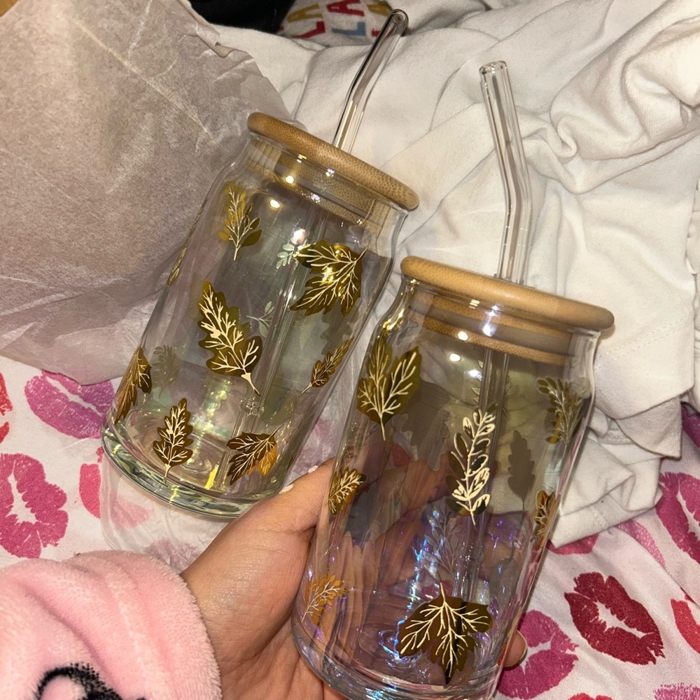 Gold Leaf Accent Glass Jars with Lids